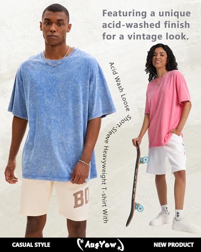 Mens Oversized T Shirts Vintage Cotton Acid Wash Heavyweight Loose Fit Tees Shirts Unisex Basic Tops for Men Women2