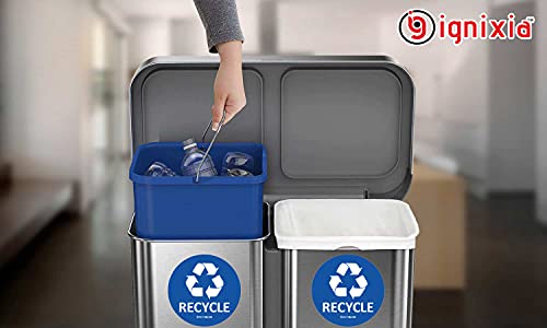 Ignixia Recycle Stickers For Trash Can 6X6 Inches Large (Pack Of 2) Recycle Stickers For Recycle Bins Waterproof Uv Protected Recycling Stickers For Trash Can Indoor & Outdoor (Blue) #TOP4