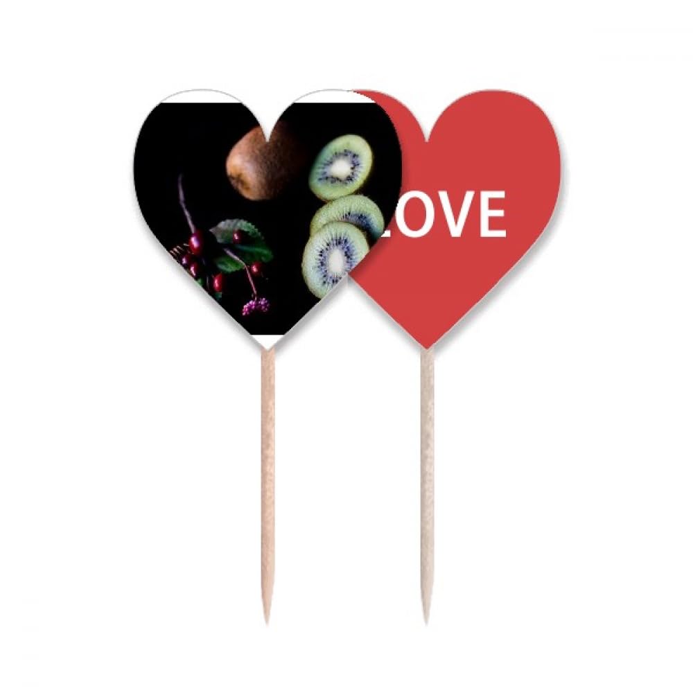 Kiwi cerise picture drapeau cupcake et pic à fruits Love Heart