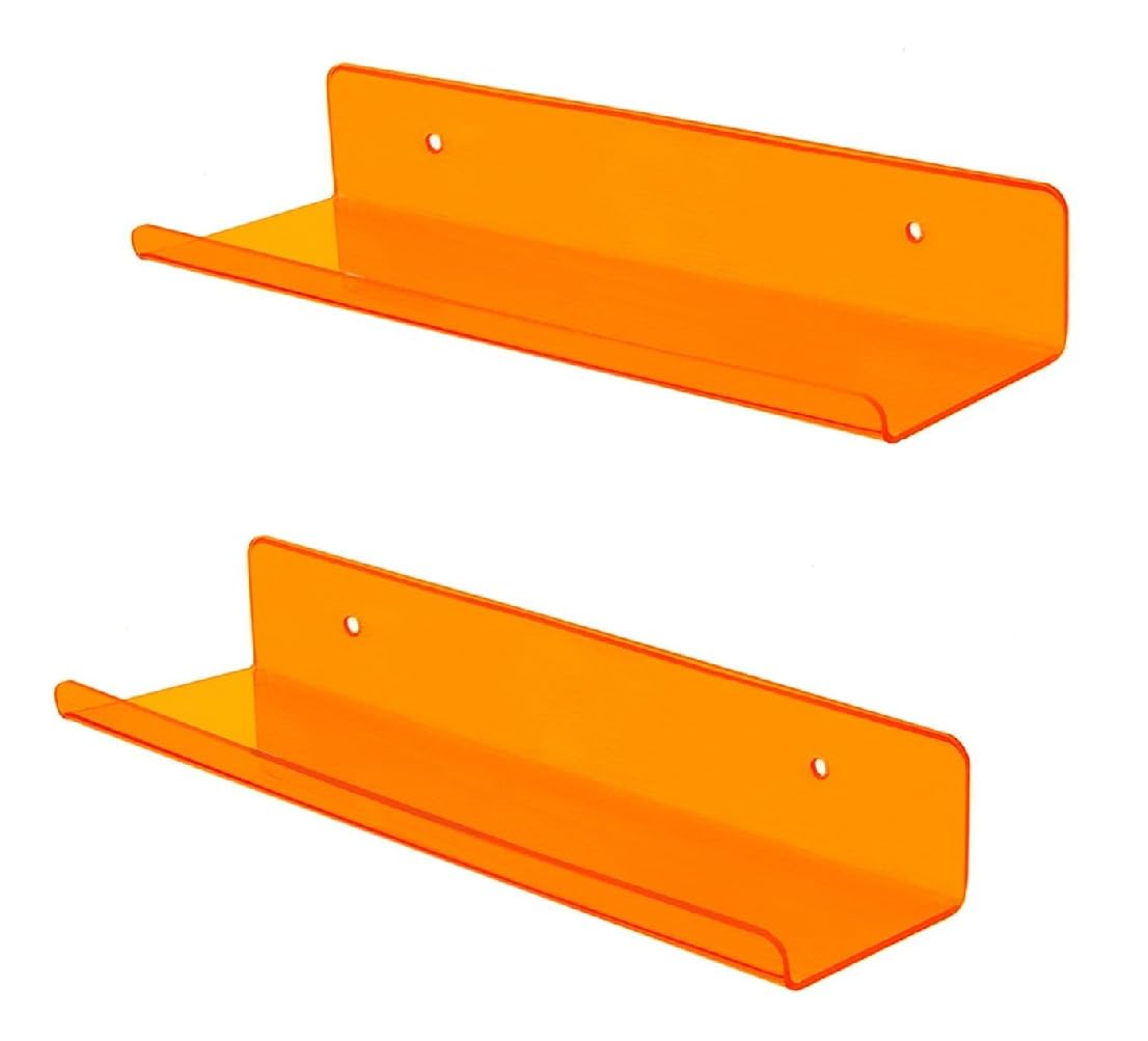 Small Acrylic Shelves Wall Mounted | Set of 2 | 12 Inches | Wall Hanging Plant Display Shelves, Room Decor Floating Wall Shelves for Gaming Room Bedroom, Living Room, Office, Orange-image-38
