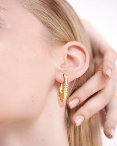 GIORGIA GIBBS Gold Hoop Earrings 14K Gold Earrings for Women with Cubic Zirconia Crescent Gently Hanging4