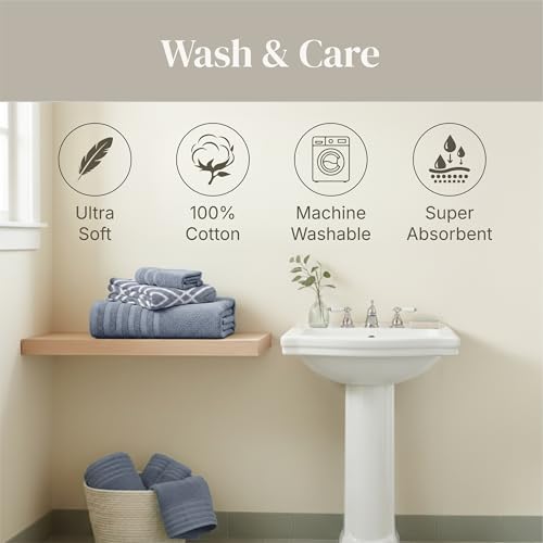 Image of Modern Threads 6 Piece Bath Towel Set - Bathroom Set with 2 Bath Towels, 2 Hand Towels, and 2 Wash Cloths - 100% Cotton, Super Absorbent & Extra Soft - Reversible Classic Diamond (Blue)