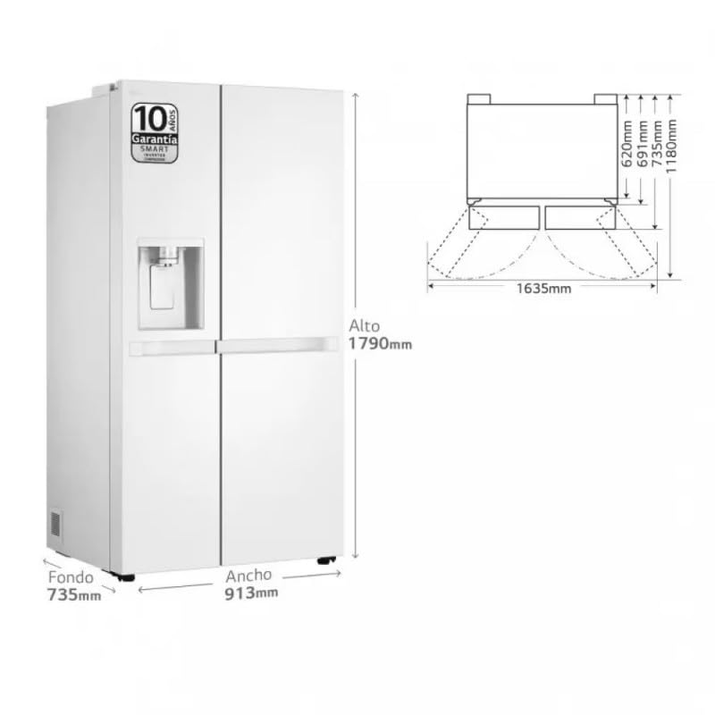 LG Frigo combi Puerta americana 617L 179cm 91cm GSLC40SWPE Clase E Dispensador agua Con Dispensador Blanco