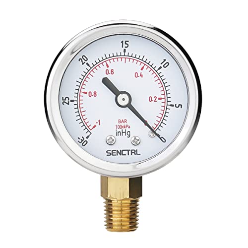 SENCTRL 30inHg Vacuum Pressure Gauge, 2' Dial, 1/4 NPT Lower Mount, Waterproof, Stainless Steel Case, for Tube Tester, HVAC, Pneumatic Air Compressor, Hand Pump, Valve Test