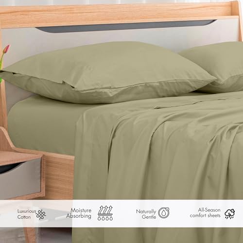 Image of Royale Linens 300 Thread Count 100% Long Staple Combed Cotton Flat Sheet - Super Soft - Top Sheets - Cal King Flat Sheet Sold Separately - Breathable, Cool & Crisp Sheets Only (Cal King, Sage Green)
