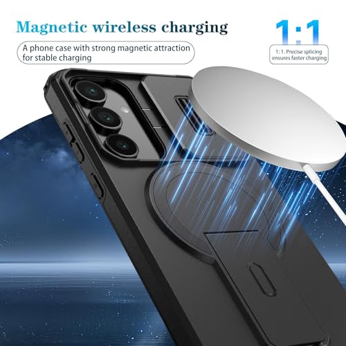 Image of ShieldTech MagStand Series Case for Samsung Galaxy S24 FE 5G, Mobile Phone Cover with Sliding Camera Shield, Kickstand, MagSafe, Shockproof for Samsung Galaxy S24 FE 5G - Black