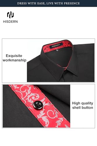 Image of HISDERN Mens Business Dress Shirts Long Sleeve Casual Button Down Shirt Formal Inner Collar Contrast Shirt for Men Wedding