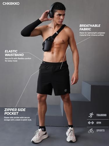 Image of CHKOKKO Shorts for Men Stylish Gym Workout Running Shorts Sports Cycling Summer Wear Dry Fit Side and Back Pockets Activewear Comfortable Training Shorts Pant for Man