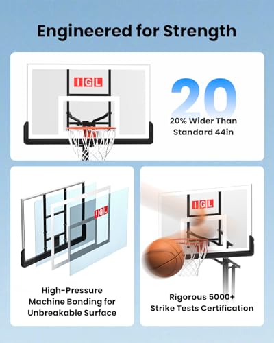 Image of IGL In ground Basketball Hoops Outdoor, 10ft Height Adjustable Basketball Goal In ground with Shatterproof Backboard and Pro-Style Rim