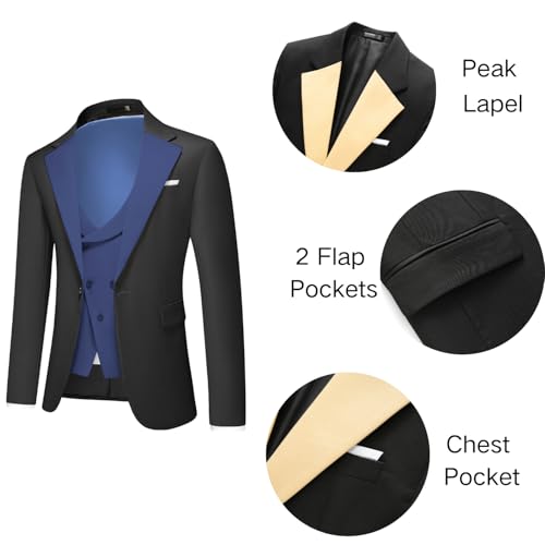 Men's Slim Fit 3-Piece Suit - One Button Wedding Prom Tuxedo, Includes Blazer, Vest, and Pants2