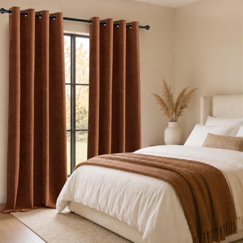 Image of Chenille 100% Blackout Curtains 108 Inches Long for Bedroom, Terracotta