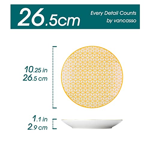 Vancasso Natsuki Porcelain Dinner Plates, 4 Pieces Hand-Patterned Round 10.5 Inches Ceramic Salad Plates Serving Dishes Set Of 4 For Steak Pasta Salad #TOP1