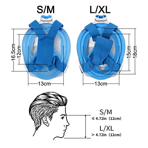 Image of VBM Full Face Snorkeling Mask Diving Gear - Dry Top System,180 Degree Panoramic View Snorkeling Mask with Camera Mount,Safe Breathing,Anti-Leak Anti-Fog-Swim Fins (Blue - S /M)