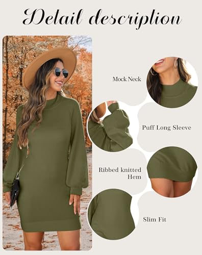 Image of GRECERELLE 2026 Womens Fall Winter Mock Neck Mini Pullover Sweater Dress | Long Sleeve Ribbed Knit Bodycon Fit for Parties Date Holidays Daily(XS-2XL)