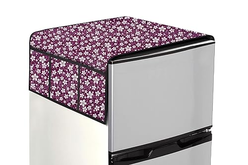 Image of The Furnishing Tree Fridge Top Cover Compatible for Samsung RS76CG8003S9HL, 653 LTR WxL 71x141 in CM Floral Pattern Purple
