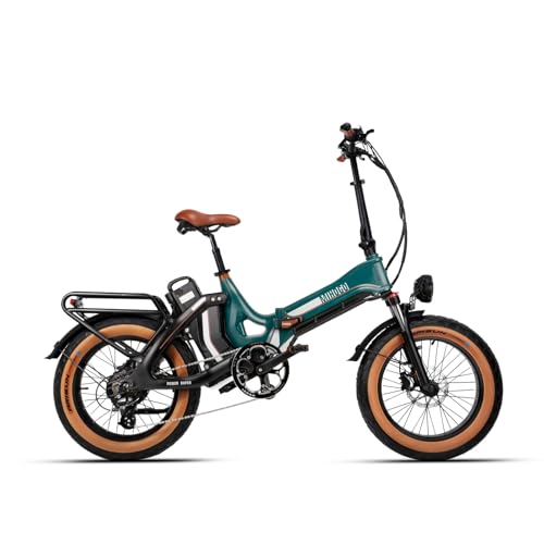 mihogo One MAX – Bici Eléctrica Plegable 48V Doble Batería 16+12.8Ah, Autonomía hasta 250 km, Bluetooth, Par 85 NM, Neumáticos 20'×4.0, Cuadro de Magnesio – eBike Todo Terreno (Verde)