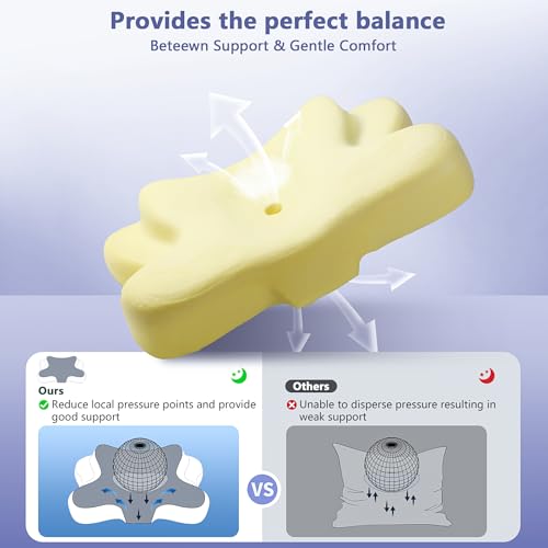 JINXIA Nackenkissen Kopfkissen, Ergonomisches Kopfkissen, Memory Foam-Kissen mit Abnehmbarem Kissenbezug für Seiten-, Rücken- und Bauchschläfer, Grauweiß