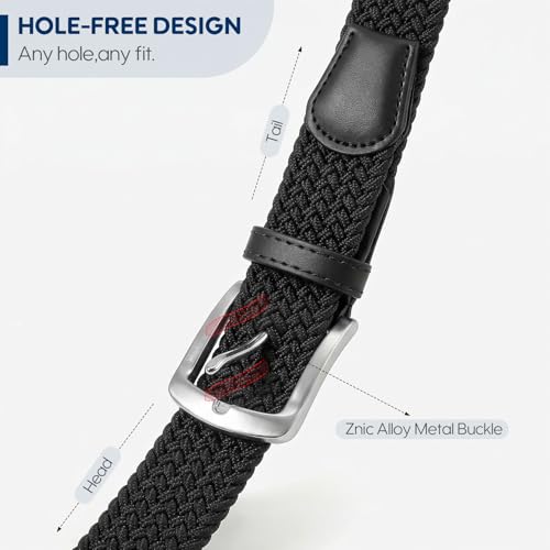 Image of SUOSDEY Men Stretch Braided Belt, Elastic Belt for Jeans Pants Casual Golf Belt 1 3 /8 inch