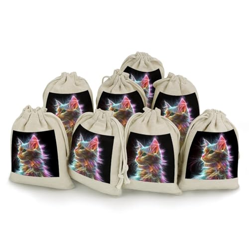 Thunder Cat Colorful Spirit God 8 Pack Small Gift Bags Cotton And Linen Drawstring Pockets Sachet Bag for Party Home Supplies