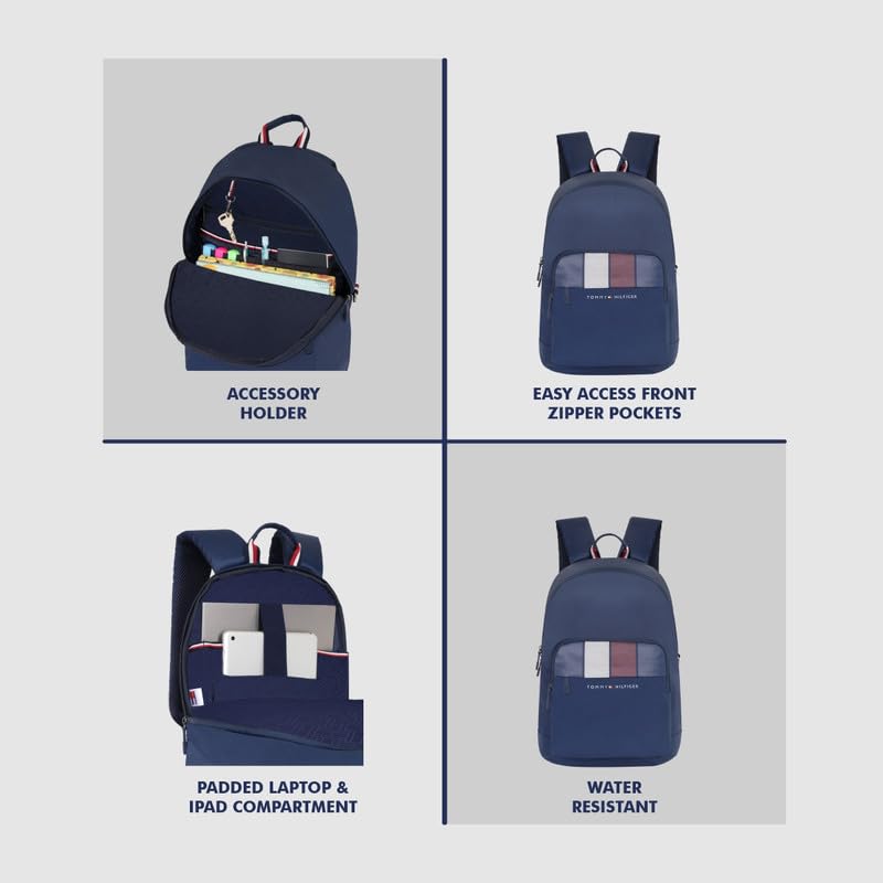 Image of Tommy Hilfiger Unisex Laptop Backpack Amulet | 15 Inch Laptop Compartment | Fashionable Stripe Print | Trolley Sleeve | 21L Capacity | Ideal For Office, Travel, College