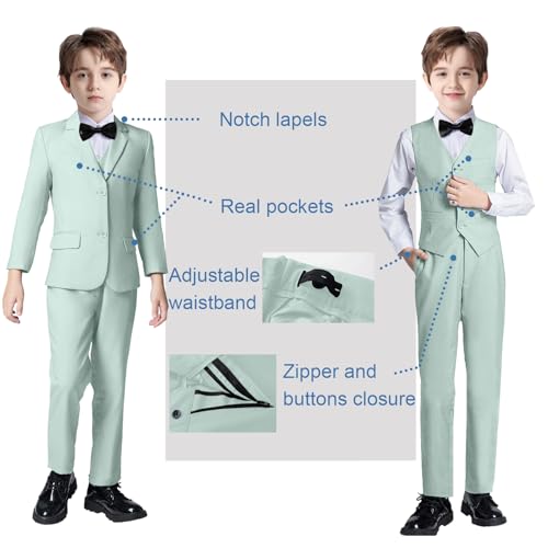 Image of Boy Suits 5 Pieces Formal Suit Set with Adjustable Waist Kids Dress Suit for Wedding Prom