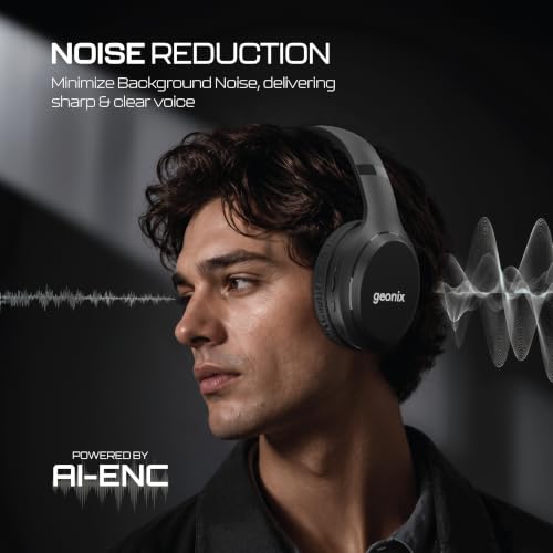 Image of Geonix Audicle Air Wireless Over-Ear Headphones - 70Hrs Playtime, Bluetooth 5.4 + AUX Dual Mode, Dual Device Pairing, Type-C Fast Charging, Comfortable Over Ear Headset (Black)