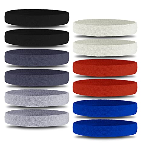 Sweat Headbands Set - Sweatbands for Working Out, Sports, Tennis - Athletic Terry Cloth Head Bands for Men & Women - Stretchy and Soft Cotton for Basketball, Football, Running, Gym & Exercise