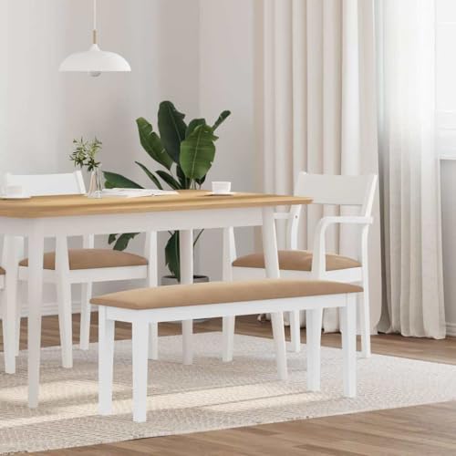 Ordellia Banco de 110 cm de madera maciza de caucho blanco con cojín, banco para comedor y cocina, capacidad de carga de 110 kg, para pasillo, vestíbulo y salón