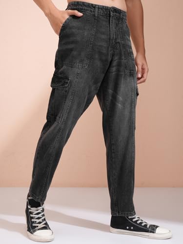 Image of Highlander Men's Relaxed-Fit Cargo Pocket Jeans | Clean Look | Cotton Comfort | Utility Style| Cargo Jeans for Man