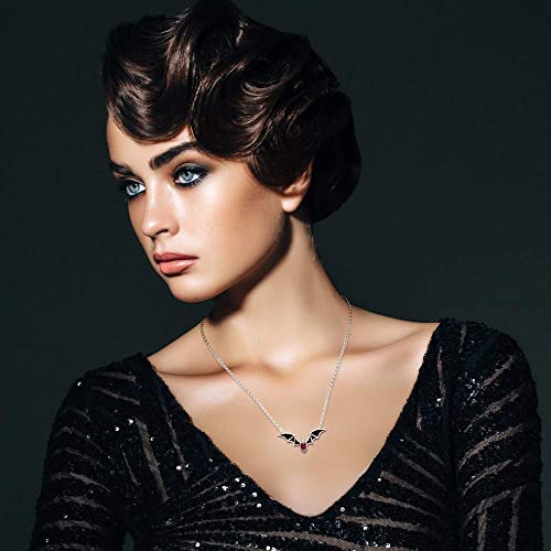 Halloween Bat Necklace Sterling Silver for Women Black Ruby Amethyst Sapphire Diamond Cubic Zirconia Choker Vampire Witch Ghost Vintage Gothic Festival Classic Witch Funny Cute Dainty Christmas Gift4