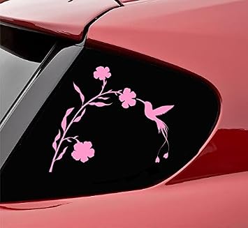 Slap-Art Hummingbird and Flower Silhouette Vinyl Decal Sticker Soft Pink