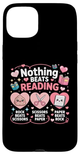 Nothing Beats Readingロックペーパーはさみ 面白い本好き スマホケース iPhone 15 Plus 用