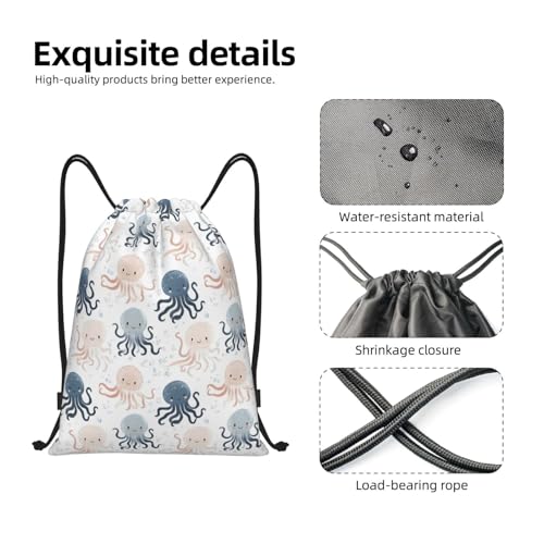 Drawstring Backpack - Cartoon Cute Octopus Print Small Drawstring Gym Bag for Women Men, Sports Cinch String Bag Backpack for Travel Swimming Beach3