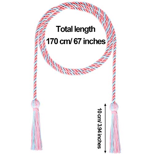 Image of TecUnite Graduation Cords Honor 2026 Polyester Yarn Decorative 67 inch Long Garland Twist Ties with Tassels for Bachelor Gown Graduation(Pink with Sky Blue)
