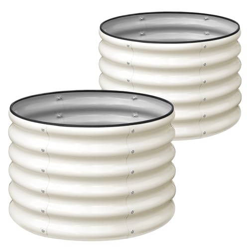 SnugNiture Raised Garden Bed, 2 PCS 2×2×1.5ft Round Galvanized Outdoor Planter Box, 17' Tall Deep Metal Garden Bed Kit for Planting Vegetables, Fruits, Flowers, White