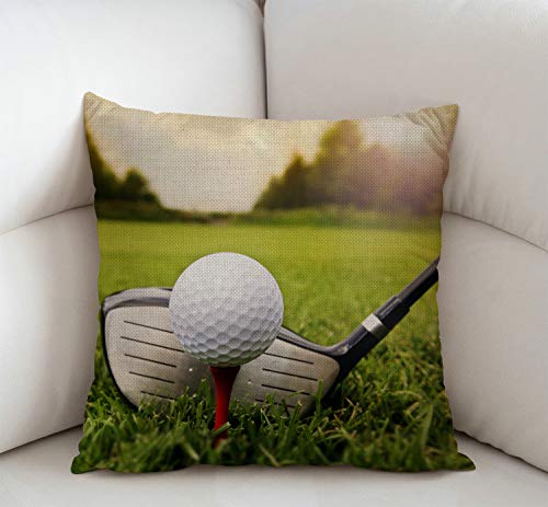 Swono Golf Course Golf Club And Ball Throw Pillow Case Cushion Cover Cotton Linen 18X18 Inches For Sofa Couch #TOP1