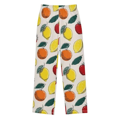 Pajama Pants Lounge Sleep PJ Bottoms Sleepwear Elastic Waist Drawstring S Strawberry Lemon Orange Apple