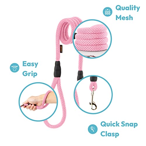 Image of Gooby Mesh Leash, Pink, 4 FT | Climbers-rope core, polyester mesh; 4 ft; All-weather; Bolt-snap clasp; Machine washable; Mix-and-match