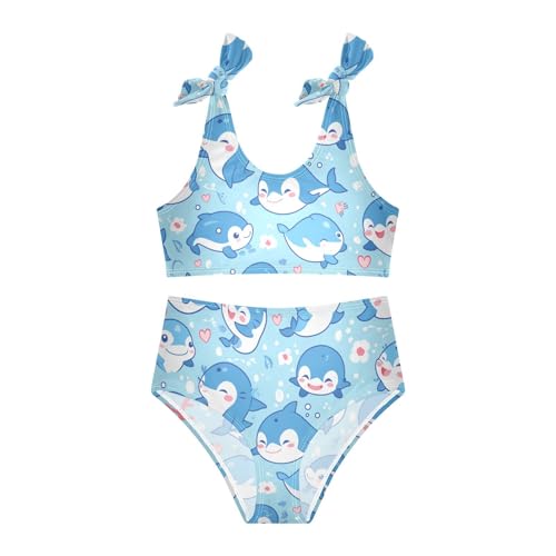 KLL Flock Dolphins Sea Marine Pattern Girls 2 Piece Bikini Set Scoop Neck Swimsuits Swimming Suits Adjustable Strap3