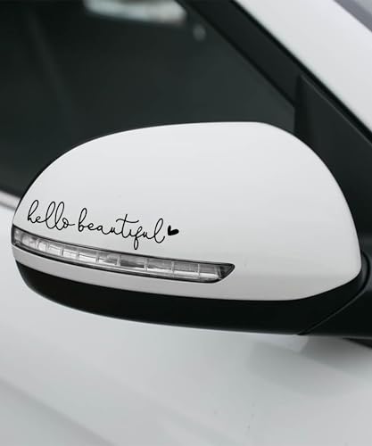 Image of RACOONA Rearview Mirror Decal,Hello Beautiful Decal,Car Accessories Stickers Rearview Mirror Sticker (Black)