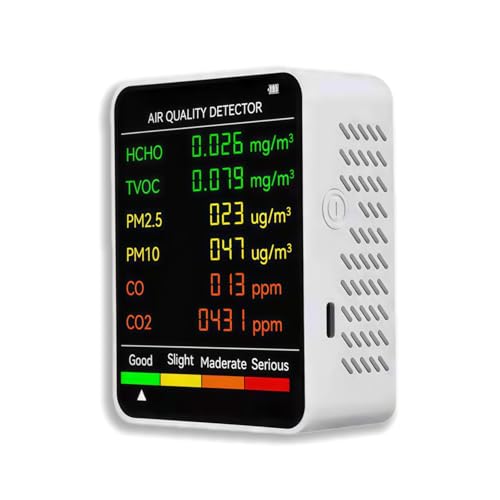 6 in 1 Air Quality Monitor Detects PM2.5 PM10 TVOC CO2 Air Quality Tester Indoor Air Pollution Tester with Real-Time Digital Display for Home Office Living Room Easy to Use