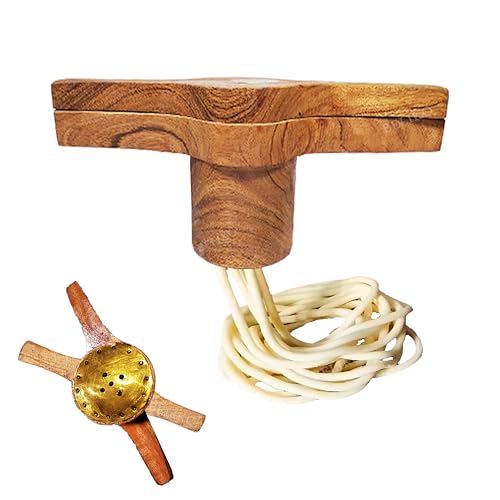 Image of Handmade Wooden Kitchen Press Maker - Wood Murukku Maker - Kitchen Tool - Chakli Maker with Brass Bottom Sheet and 5 Holes
