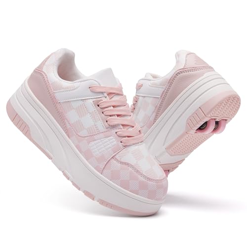 ANEFUN Roller Skate Shoes for Kids Girls Boys Detachable 2 Wheel Fashion Sneakers Casual Walking Skate Sneaker Suitable for Beginners Pinkwhite Size 3