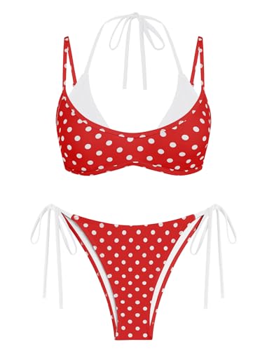 Image of ZAFUL Women's Polka Dot Bikini Set Double Layer Halter Swimsuit Colorblock Side Tie 2 Piece Bathing Suit