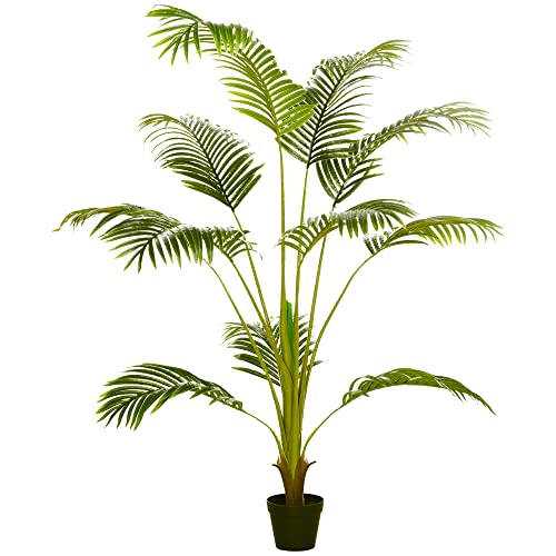 HOMCOM Palmera Areca Artificial 170 cm Árbol Artificial con 11 Hojas Realistas y Maceta de Plástico Decoración para Interior y Exterior Salón Oficina Balcón Ø15x170 cm Verde