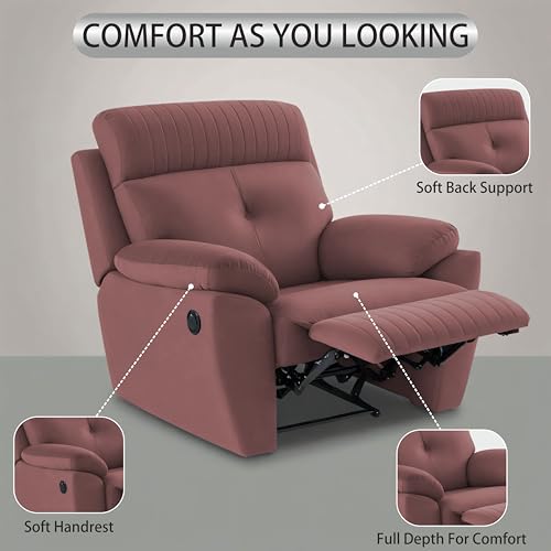 Image of Adorn India Premium Majestic 1 Seater Recliner Manual Sofa Chair | Pink Suede Velvet Fabric | Soft Padded Back Rest & Handrest | Living Room Recliner Chair | 3 Years Warranty