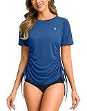 Soothfeel Women's Swim Shirt UPF 50+ Short Sleeve Rash Guard SPF UV Sun Protection Swimming Swimsuit Bathing Suit Top Only Royal_Blue L