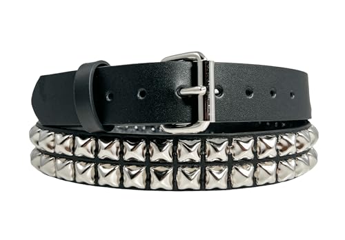 Grade A Two Row Pyramid Stud Belt Made In USA Genuine Leather Punk Goth Style