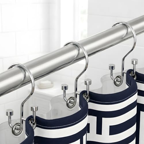 Bathway 12-Pack Double Shower Curtain Hooks Rust-Resistant Metal Shower Curtain Rings with High-Low Design to Separate Liner & Curtain Smooth Glide Chrome