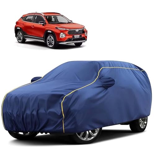 Image of Sulfar 100% Water Resistant Car Body Cover Compatible with Mirror for Toyota Urban Cruiser Tiasor(Breeza) (Triple Stitched, Full Bottom Elastic, Blue Tafetta with Yellow Piping)